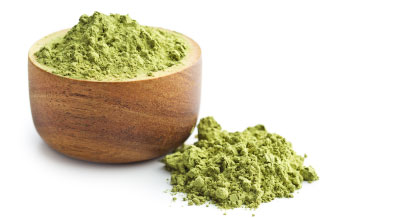 Peppermint Leaf Powder and Peppermint Leaf Powder in Wooden Bowl